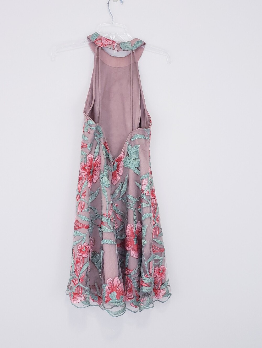 Dress The Population Abbie Floral Halter Dress Skater Coral Beige Lace Medium - Picture 8 of 11